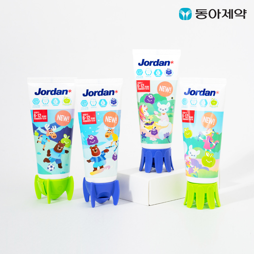 조르단 유아/어린이치약 뉴스텝 2단계 90g 3개입(패키지 랜덤) /  고불소 비타민E 비건치약