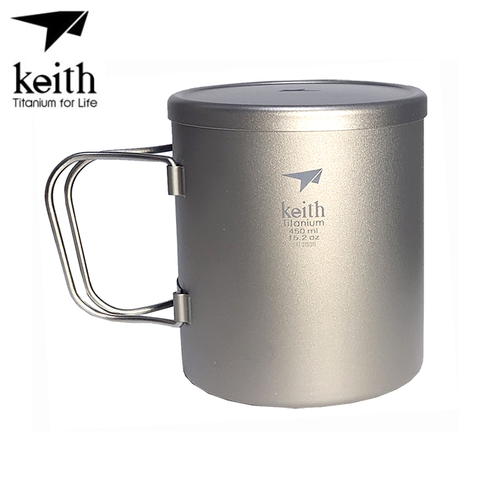 키이스 티타늄 더블월 폴딩 머그 450 뚜껑 포함 Ti3353 캠핑 티탄컵
