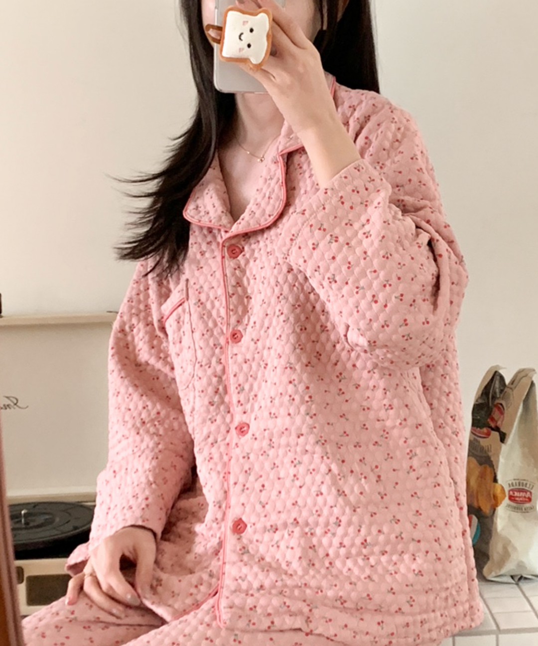 누빔잠옷 빅사이즈잠옷 파자마파티 수면 크리스마스 체리 파자마 세트 - 상세 이미지 5