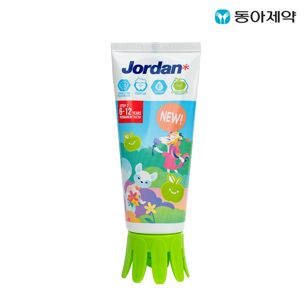 조르단 유아/어린이치약 뉴스텝 2단계 90g 3개입(패키지 랜덤) /  고불소 비타민E 비건치약