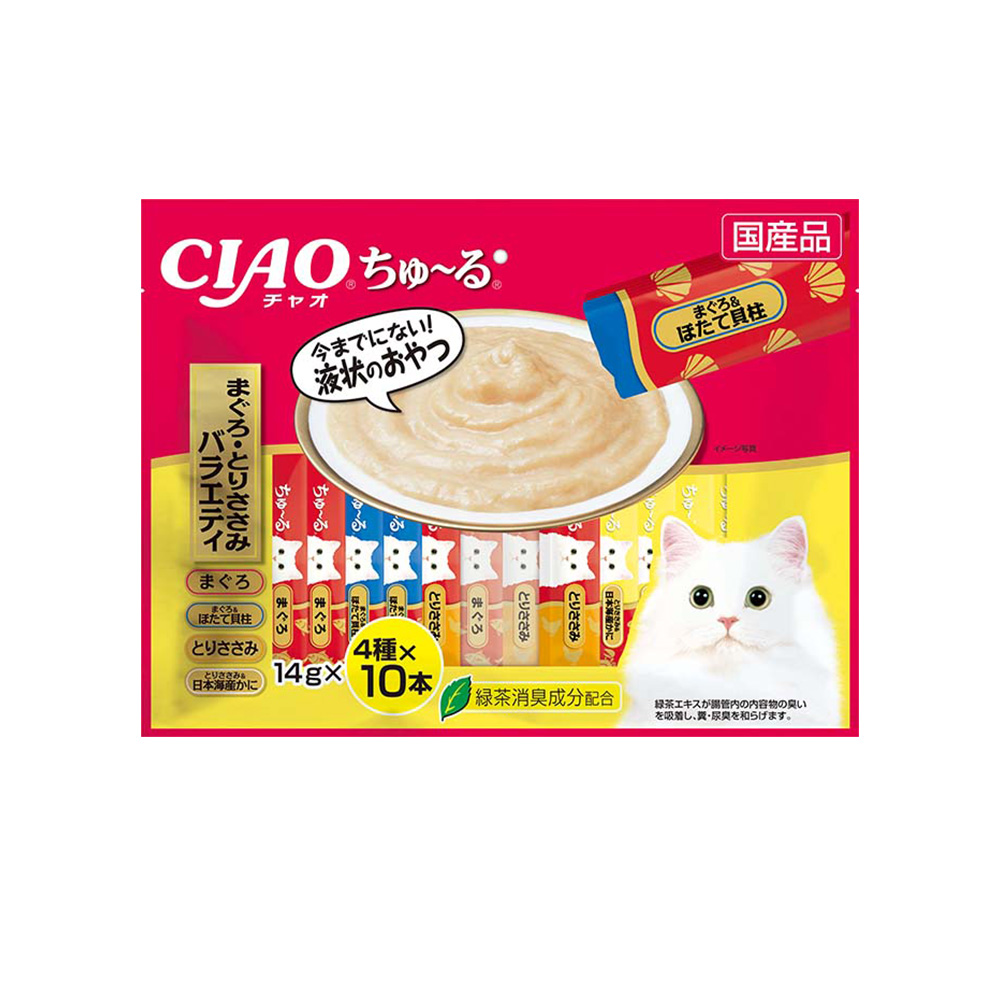 [최신생산] 이나바 챠오츄르 40P 버라이어티 고양이 츄르간식 참치+닭가슴살, 560g, 1개 - 상품 이미지