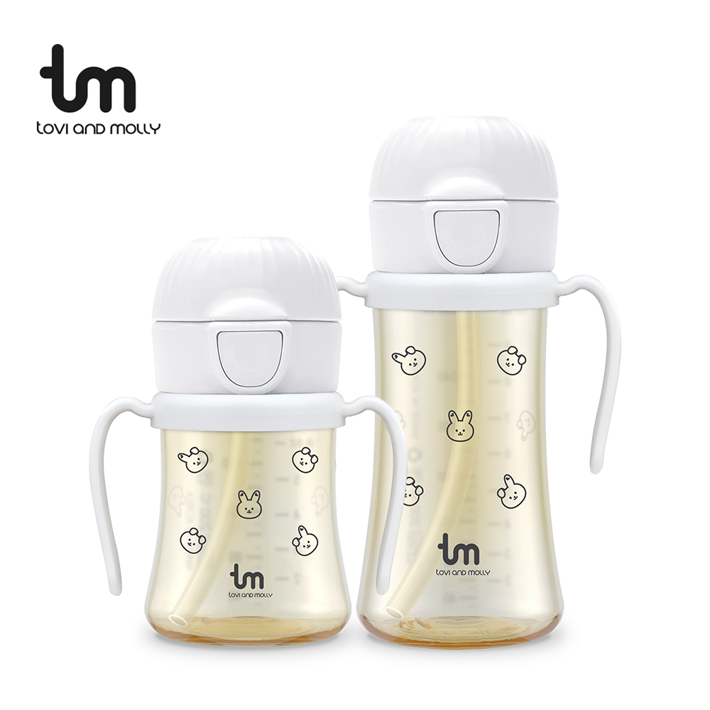 [토비앤몰리] 새지않는 PPSU 아기 유아 어린이집 원터치 빨대컵 돗바니 화이트 180ml 280ml