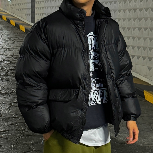 남자 공용 커플 르메 겨울 오버핏 웰론 스트링 크롭 숏 패딩 점퍼