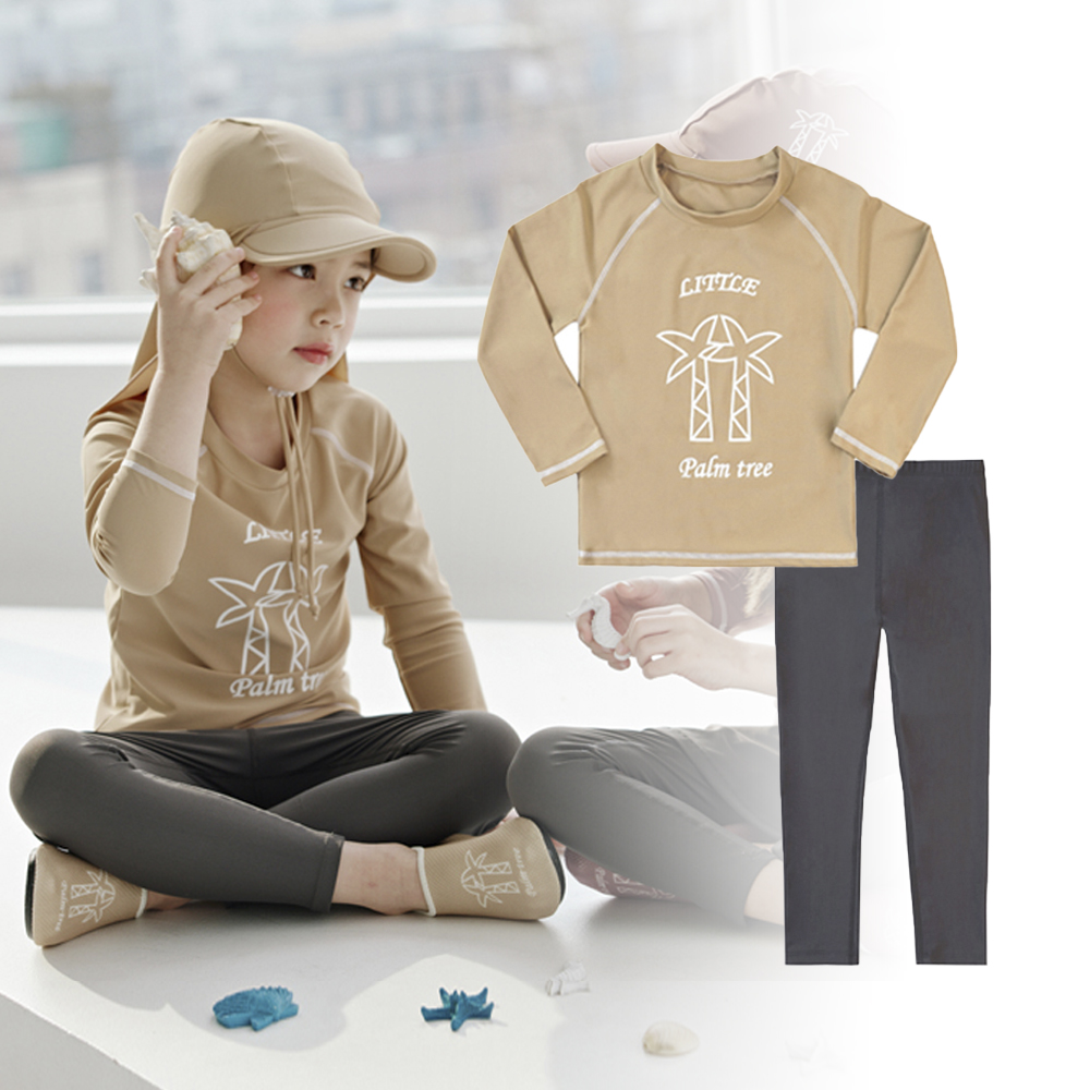 유아 키즈 래쉬가드 남아 아기 어린이 아동 키즈수영복 세트 야자수상하베이지