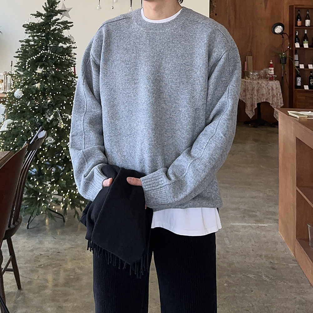 남자 니트 두꺼운 오버핏 캐시미어 절개 니트 남자 스웨터