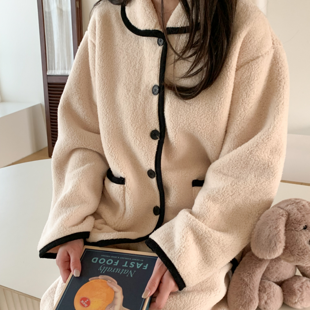 양털잠옷 기모잠옷 겨울파자마 수면 플리스 뽀글이 홈웨어 세트 - 상세 이미지 4