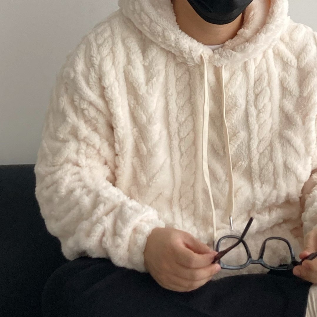 남자후드티 양털 뽀글이 후리스 헤링본 오버핏후드티 - 상세 이미지 3