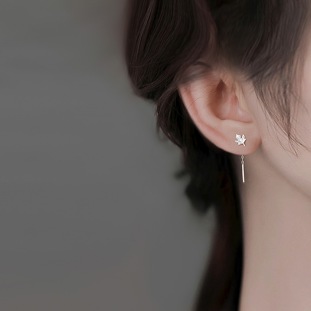 [당일출고] 실버999 리프 에스닉 화이트실버 데일리 드롭바 유니크 여성 귀걸이 [실버] N070 - 상세 이미지 3