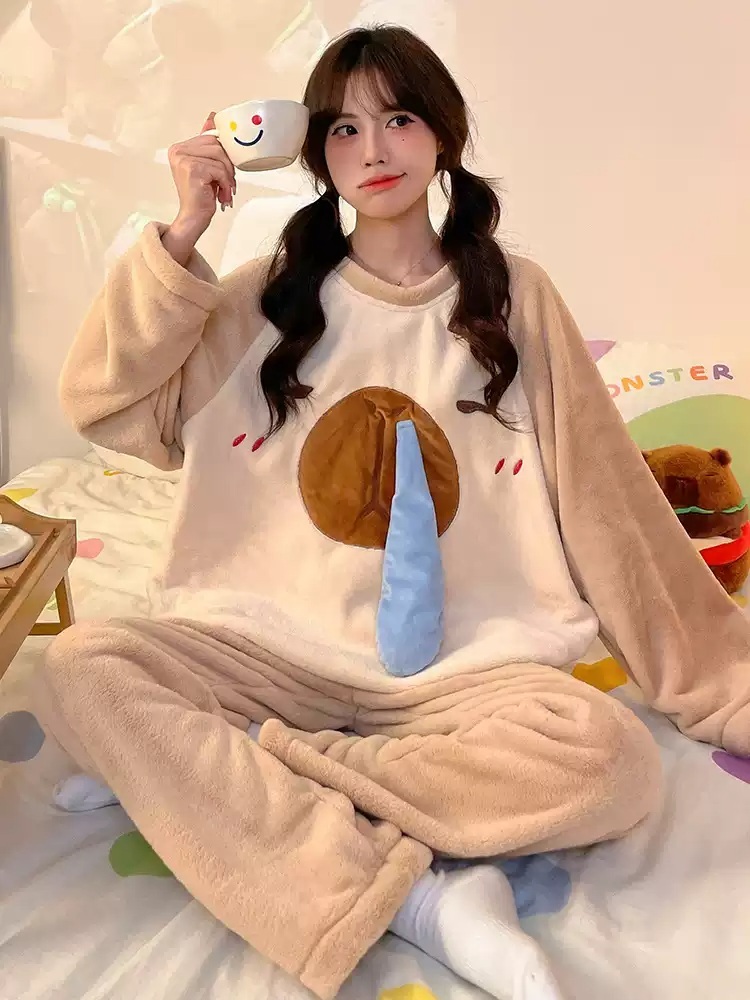 카피바라 잠옷 파티 수면 후드 홈웨어 수면잠옷 따뜻한 캐릭터 귀여운 겨울 파자마 - 상세 이미지 5