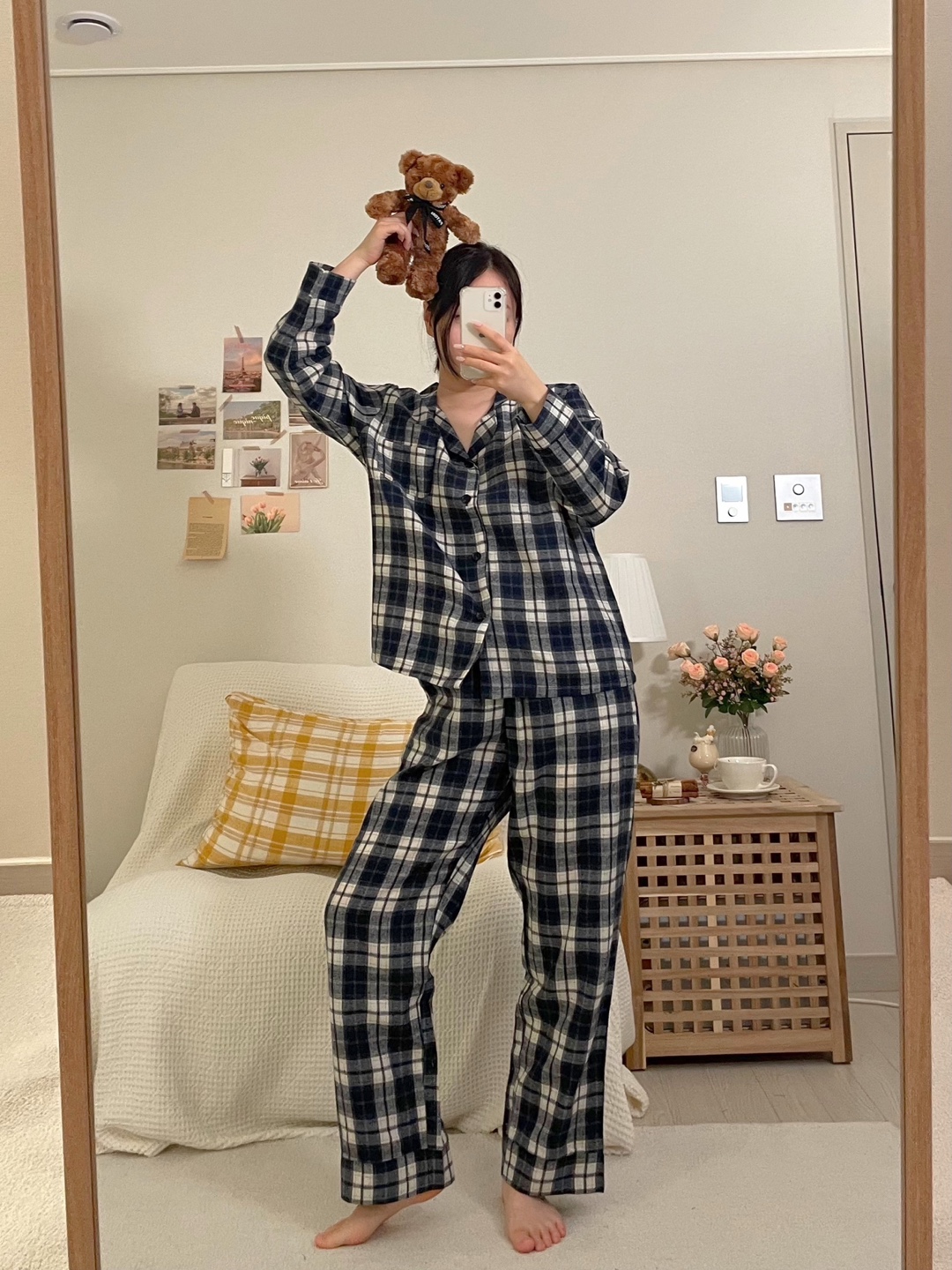 파토리 모던 체크 잠옷 세트 커플 피치기모 연말 파자마 이미지 3