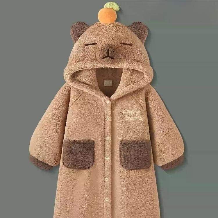 카피바라 잠옷 후드 홈웨어 따뜻한 귀여운 수면 파티 캐릭터 동물잠옷 겨울 수면잠옷 - 상품 이미지