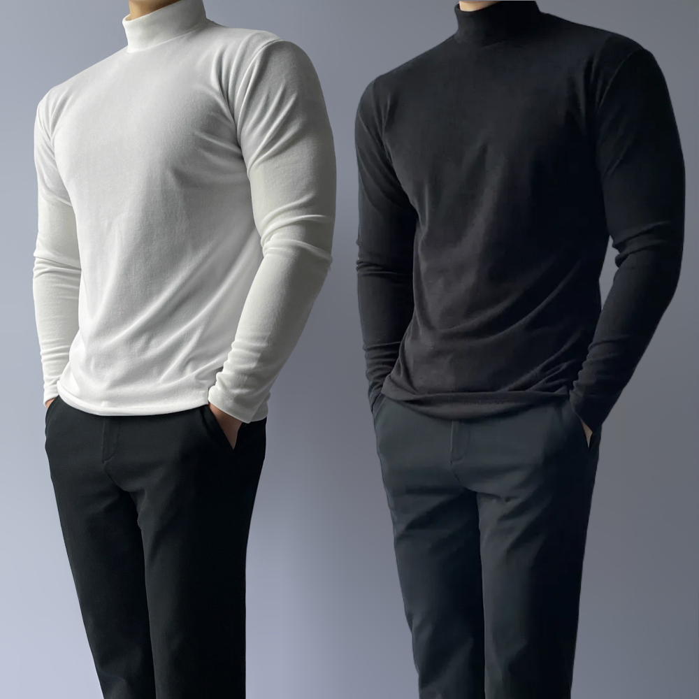 1+1 남자반폴라 남성목폴라 머슬핏니트 남자반목폴라 모크넥 터틀넥 - 상품 이미지