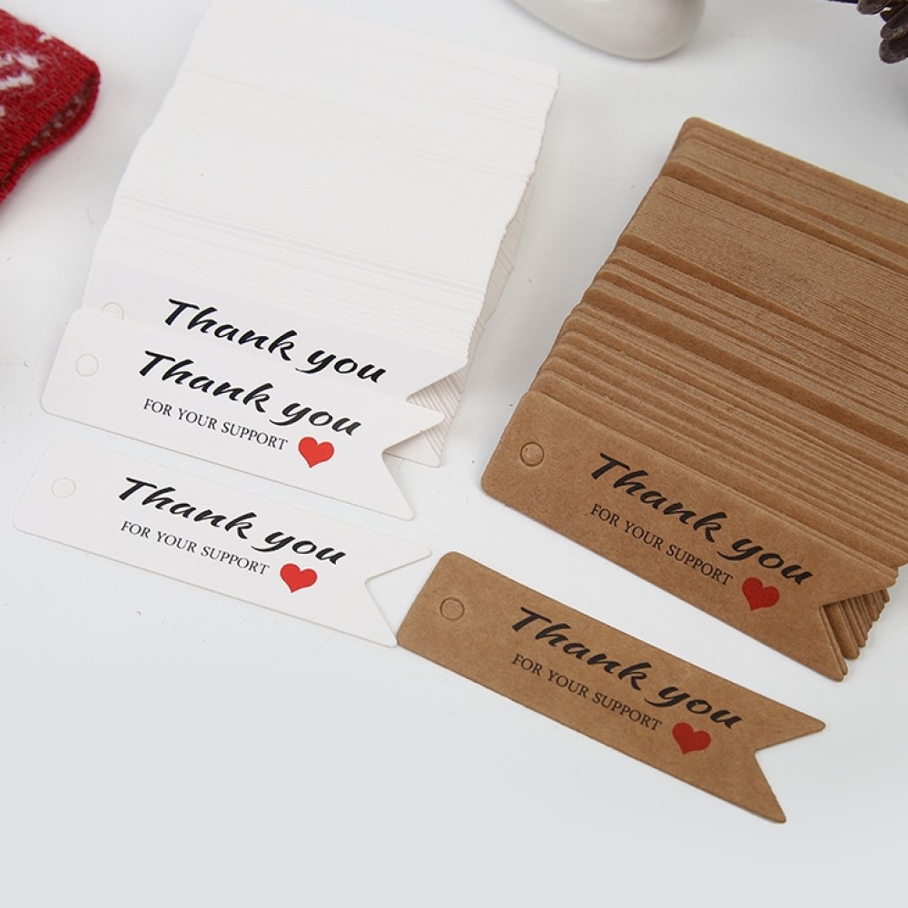 Thank you 긴사각 택 100개입 선물 포장 구디백 장식 감사 땡큐 - 상품 이미지