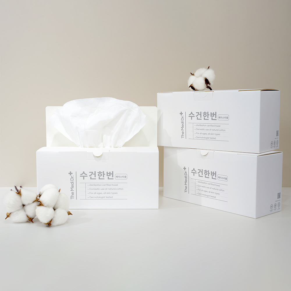 온 가족 멸균 페이스 타올 / 수건한번 (100매) 55g, 화이트, 700장 - 상세 이미지 3