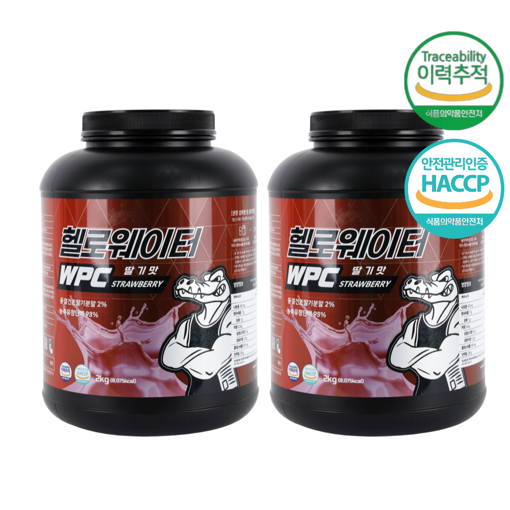 헬로웨이터 프로틴 유청 단백질 쉐이크 보충제 딸기맛, 2kg, 2개
