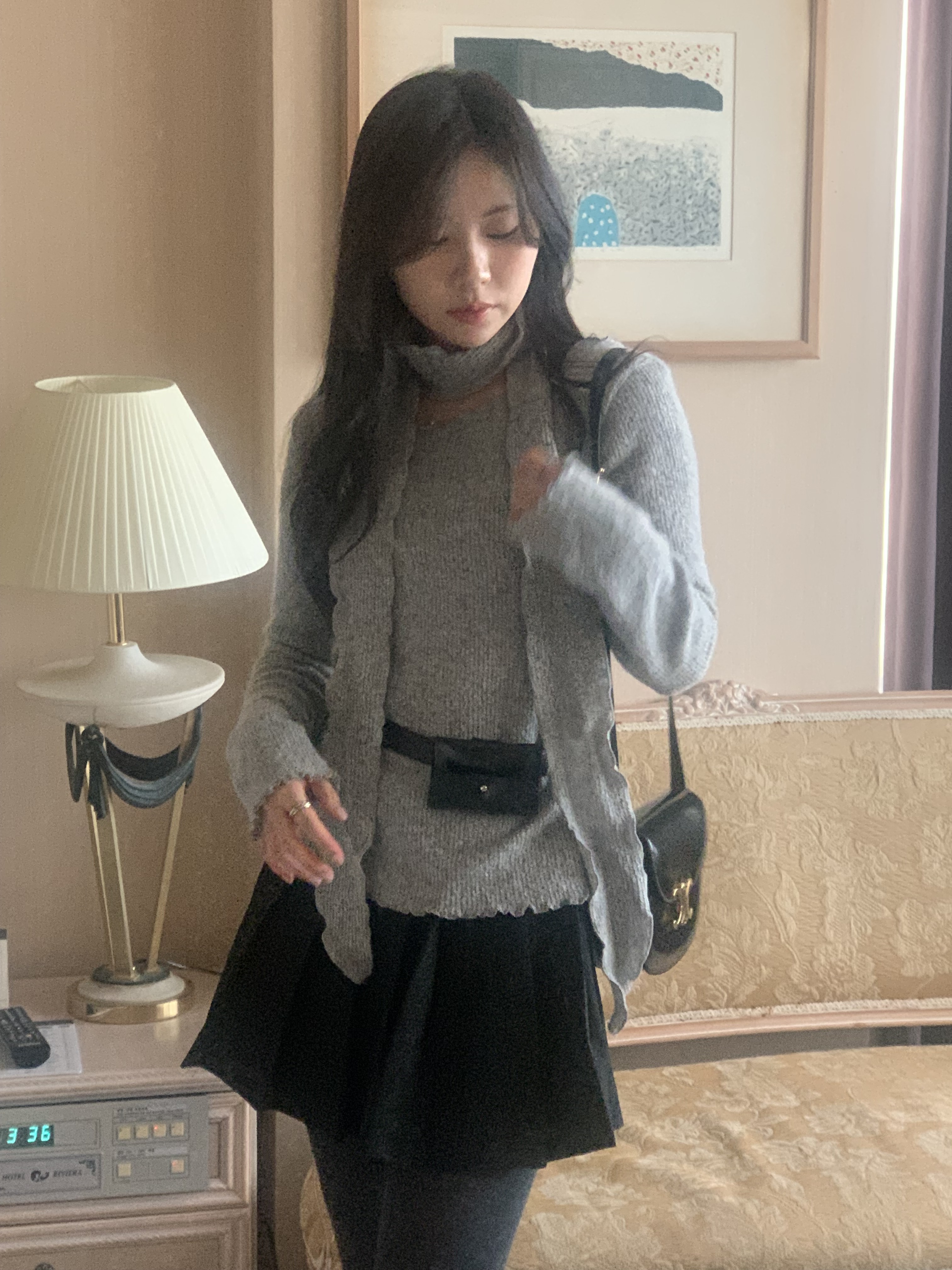 펌킨 입술넥 타이 스카프 하객룩 니트 티셔츠 - 메인 이미지
