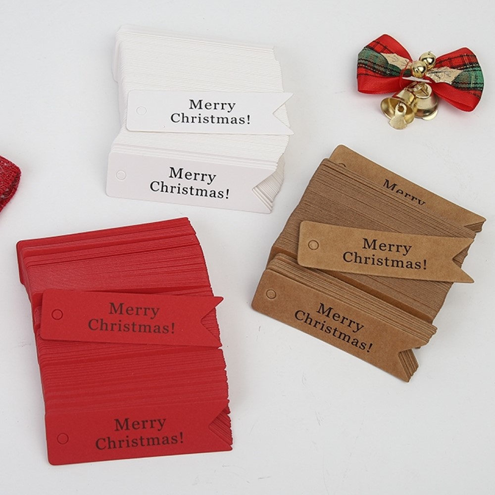 Merry Christmas 긴사각 택 100개입 선물 장식 포장 성탄절 메리 크리스마스 - 상품 이미지