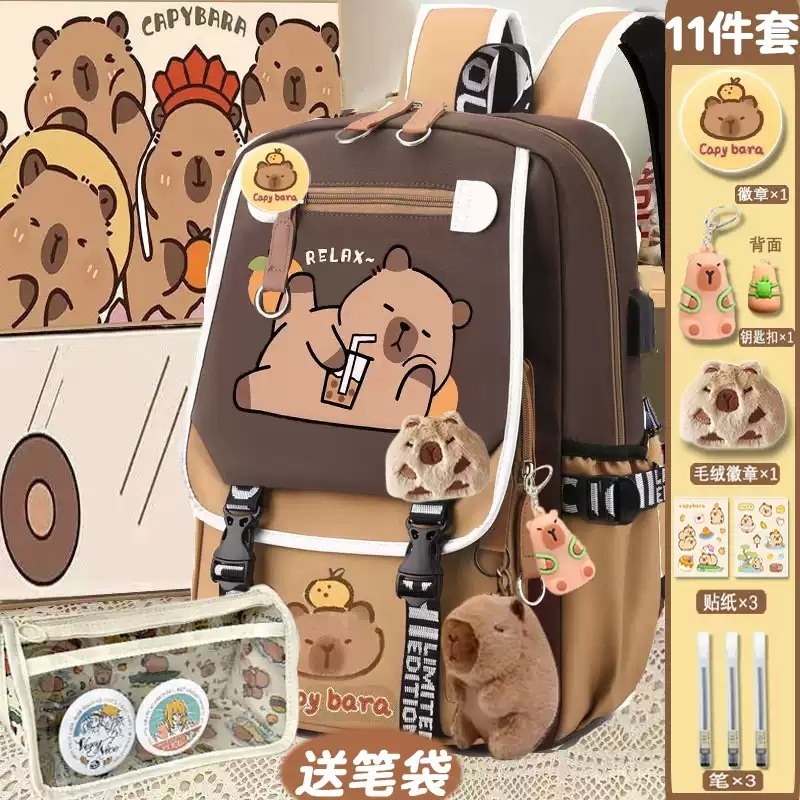 카피바라 가방 학생 인형 인형가방 동물 숄더 귀여운 책가방 대용량 선물 백팩 - 상세 이미지 5