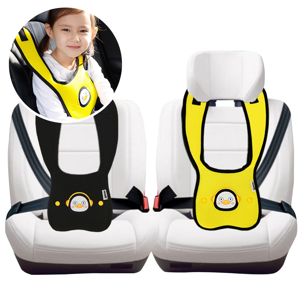 국내생산 펭수 어깨끈형 유아 어린이안전벨트가드 휴대용 초등 카시트 호환 보조벨트조절 주니어