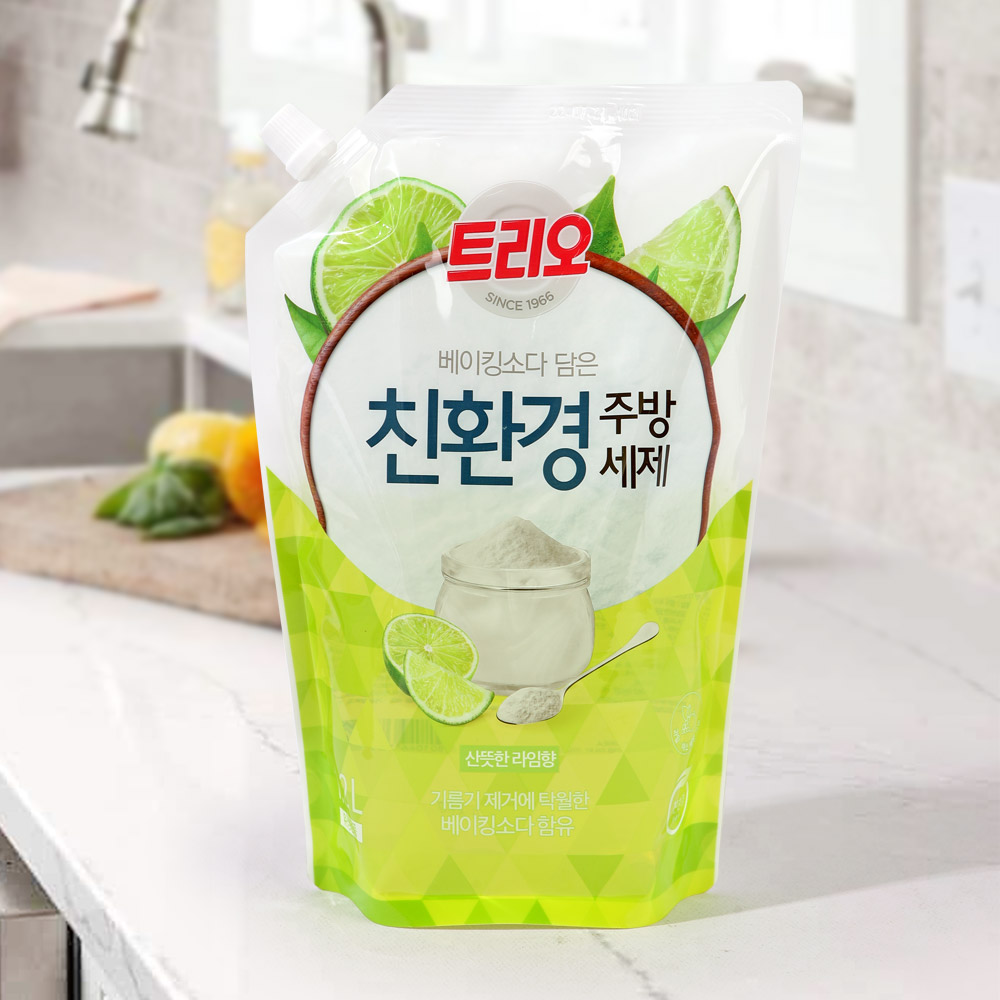 애경 트리오 주방세제 리필 (1.2L+200ml) 1개+1개 라임향 애플향 - 상세 이미지 2