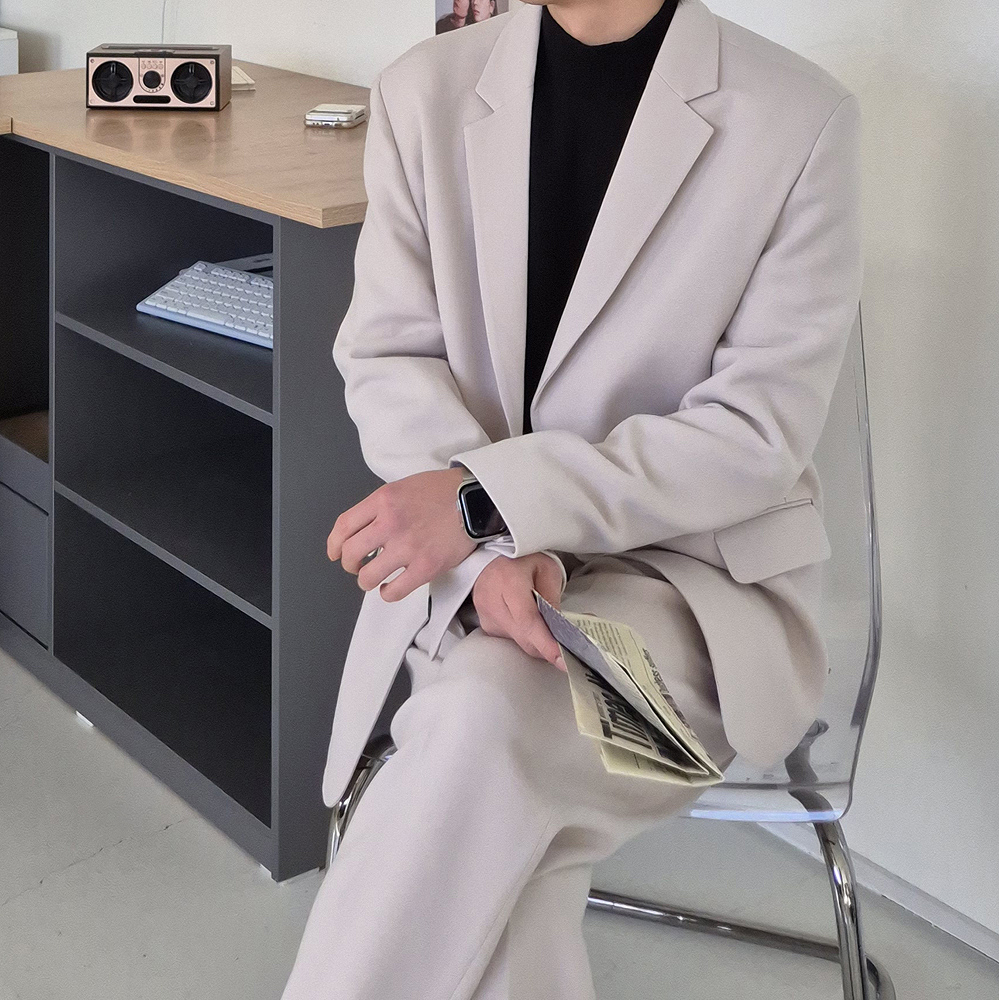 남자 겨울자켓 겨울 셋업 수트 마이 남자 오버핏 블레이저 - 상세 이미지 4