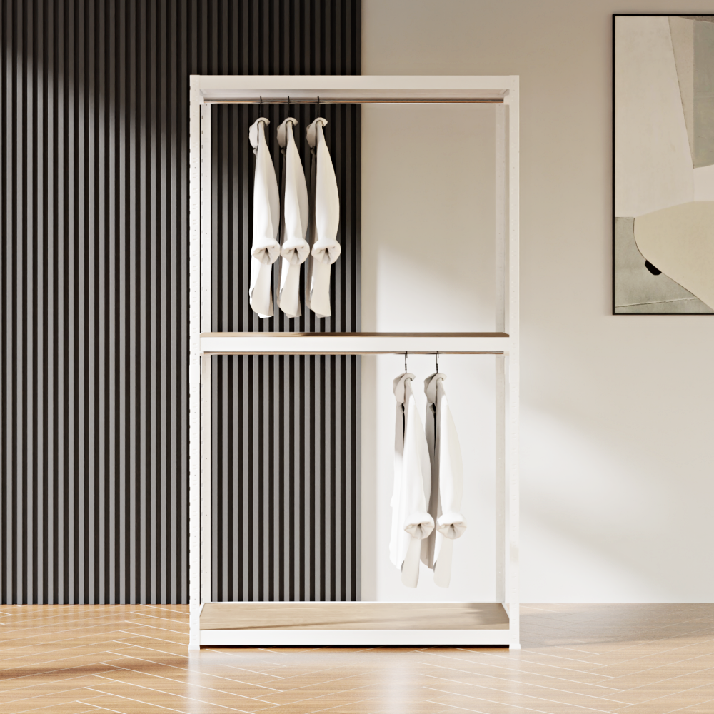 [방문설치전용] 랙셈블 조립식 철제 행거 12006002100 3단 2행거 화이트