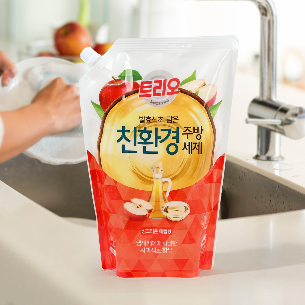 애경 트리오 주방세제 리필 (1.2L+200ml) 1개+1개 라임향 애플향 - 메인 이미지