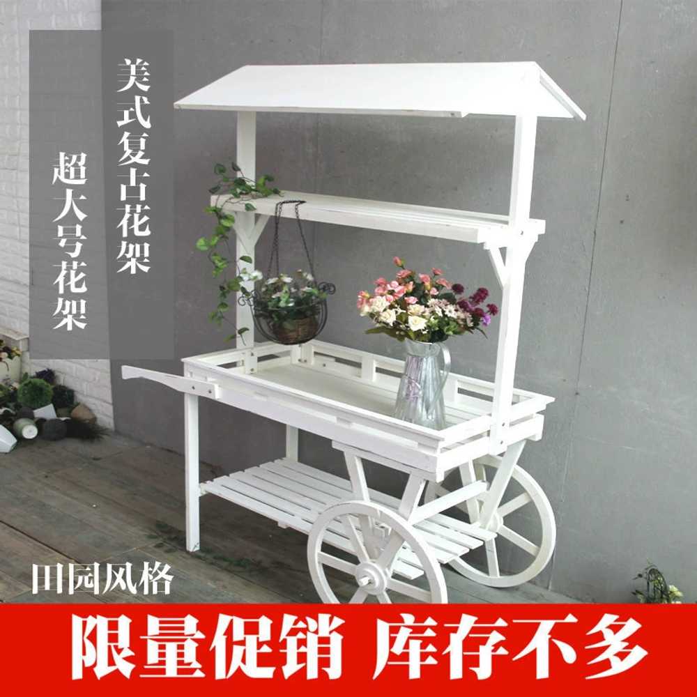 꽃수레 화분 우드 트롤리 가드닝 빈티지 카트 나무 121cm - 상세 이미지 5