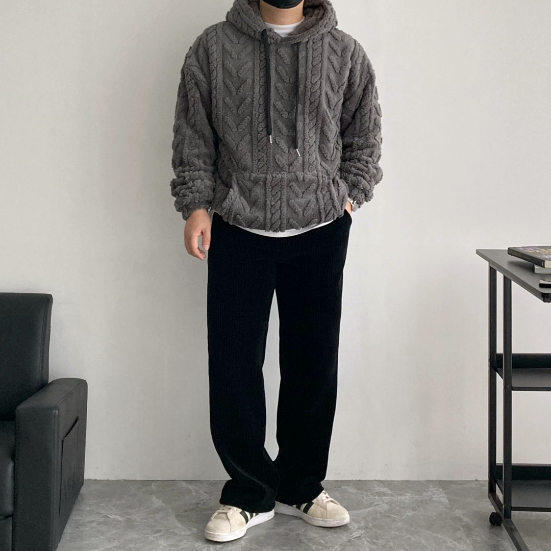 남자후드티 양털 뽀글이 후리스 헤링본 오버핏후드티 이미지 7