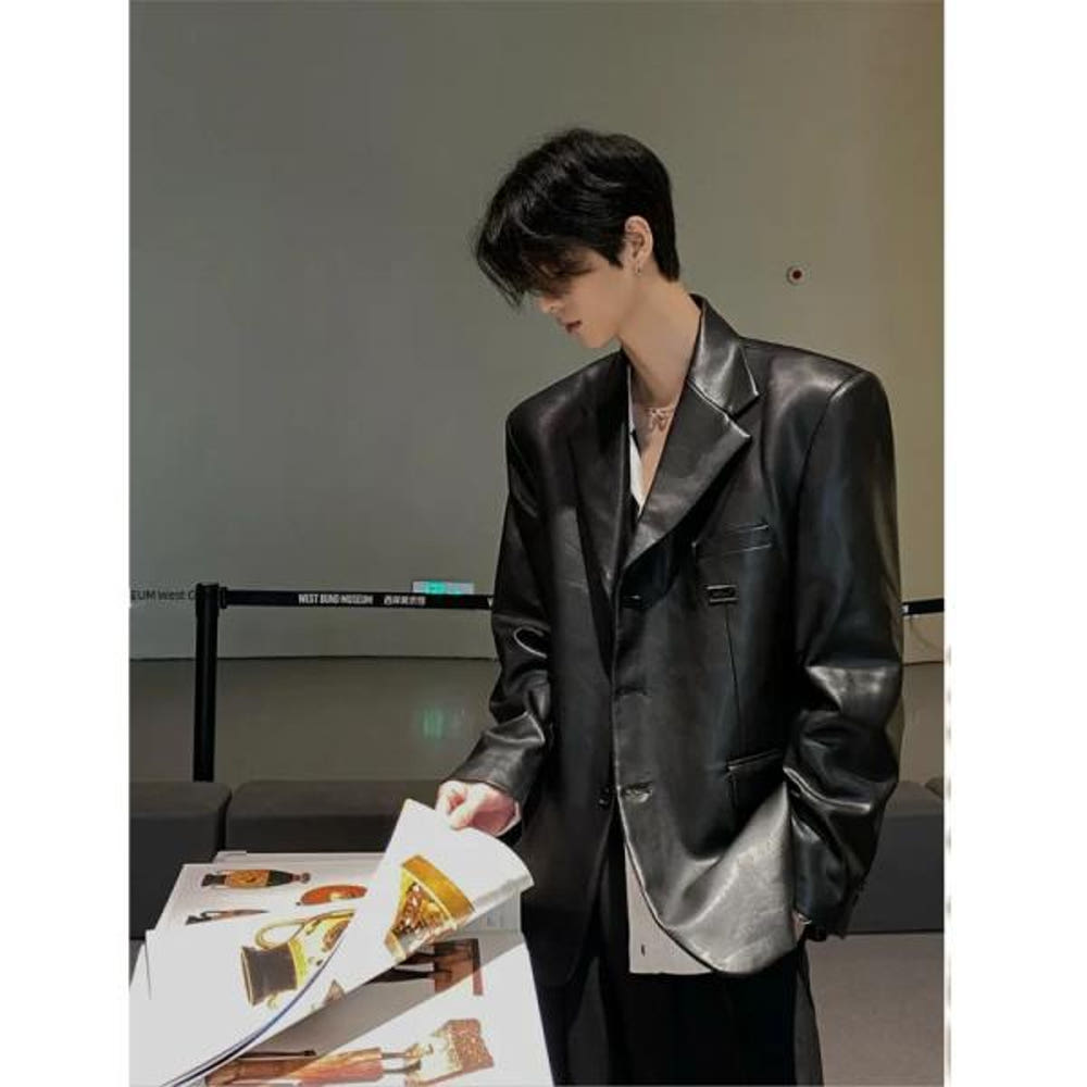 男性用高級レザー ジャケット ウェスタンフォーマルウェアクリップオンヴィンテージアメリカバイク 衣料品 PUレザー秋：チェアストーリー