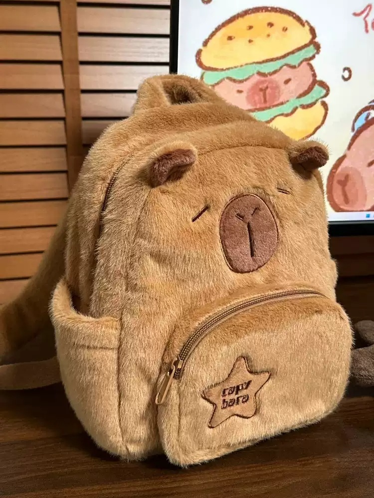 카피바라 가방 동물 배낭 선물 대용량 숄더백 인형 책가방 백팩 학생 귀여운 - 상세 이미지 5