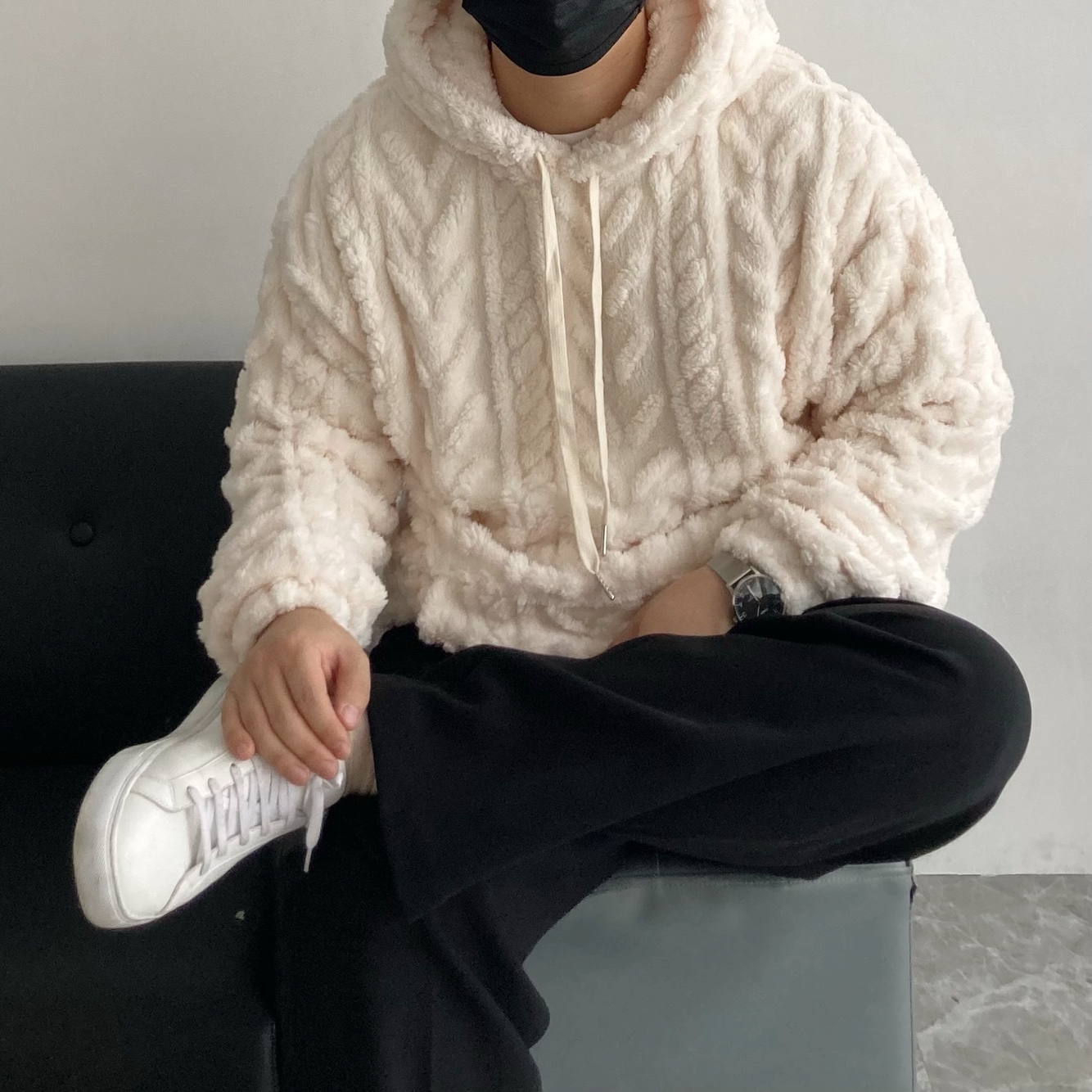 남자후드티 양털 뽀글이 후리스 헤링본 오버핏후드티 이미지 6