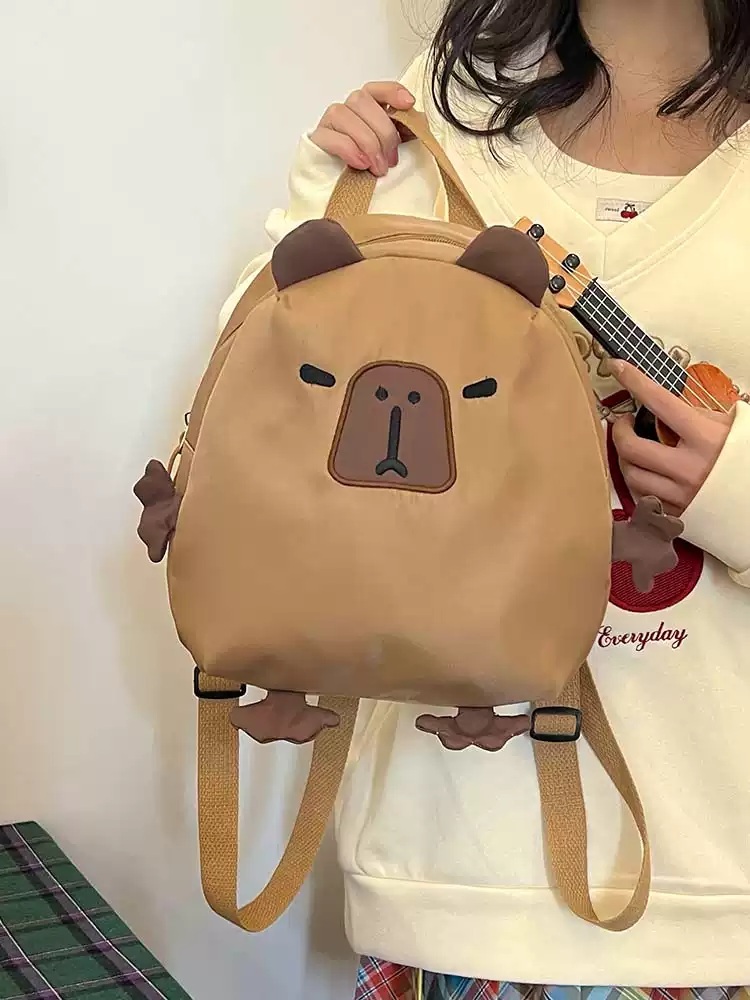 카피바라 가방 귀여운 선물 책가방 동물 숄더 학생 숄더백 백팩 대용량 배낭 - 상세 이미지 2