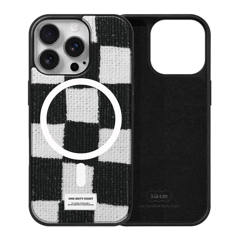 아이폰16 프로 맥세이프 케이스 커플 스웨이드 니트 체크 블랙 - 상품 이미지