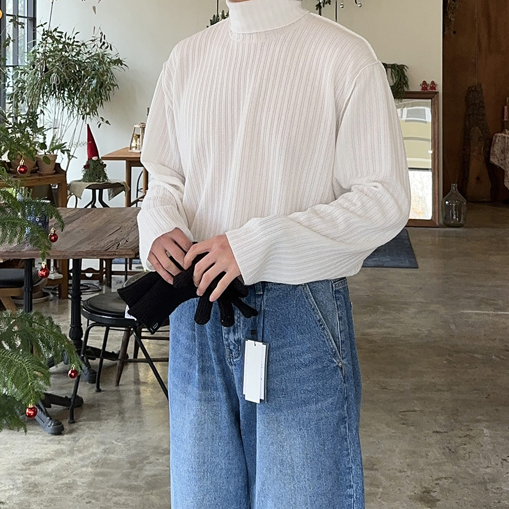 남자 목폴라 오버핏 터틀넥 구김없는 기모 니트 남성스웨터