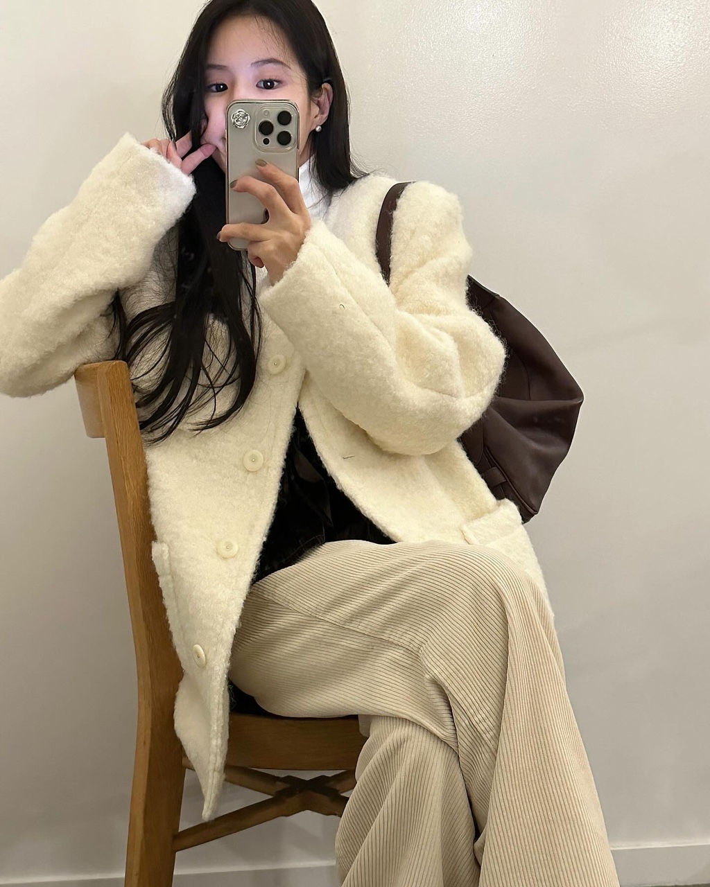 브돔 겨울 울 노카라 누빔 부클 오버핏 루즈핏 하프 자켓 - 상세 이미지 2
