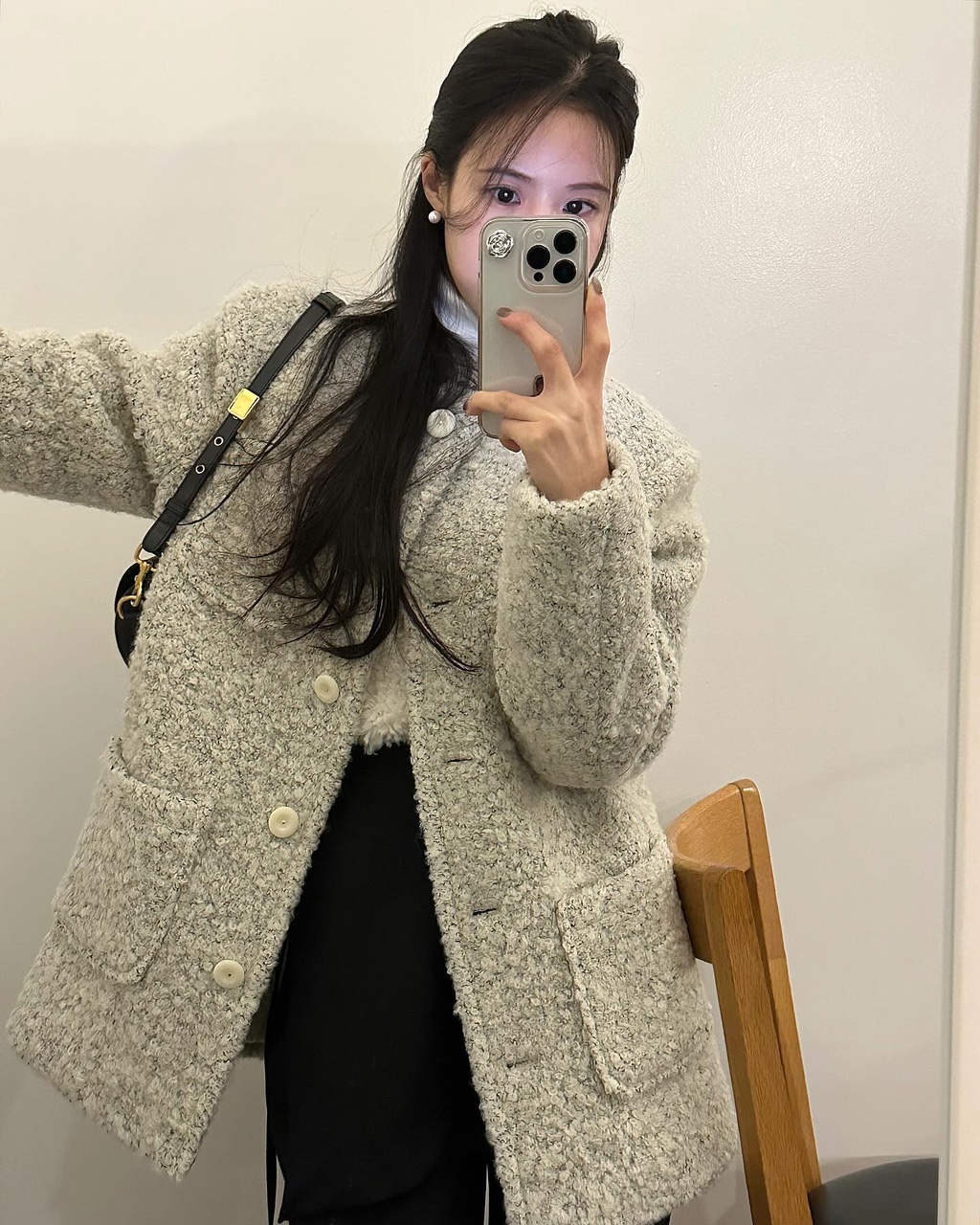 브돔 겨울 울 노카라 누빔 부클 오버핏 루즈핏 하프 자켓 - 상품 이미지
