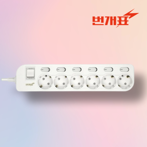 번개표 6구 멀티탭 과부하차단 국산 멀티탭 멀티콘센트 개별스위치 3m, 화이트, 1개