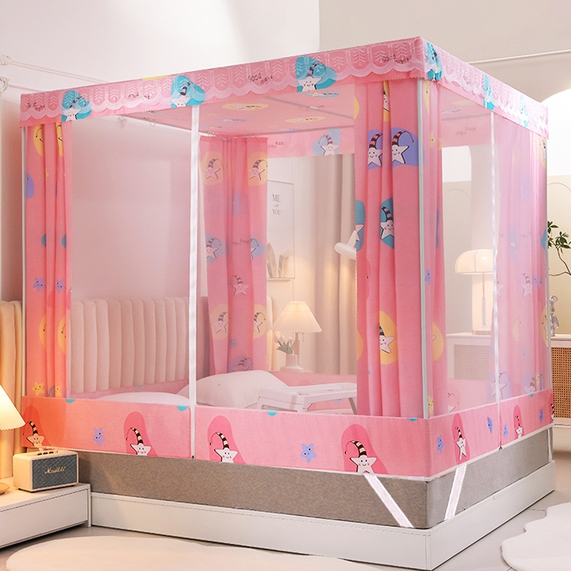 침대사각텐트 실내 방한 방풍 모기장 난방텐트 핑크 1.5m x 2m - 상품 이미지