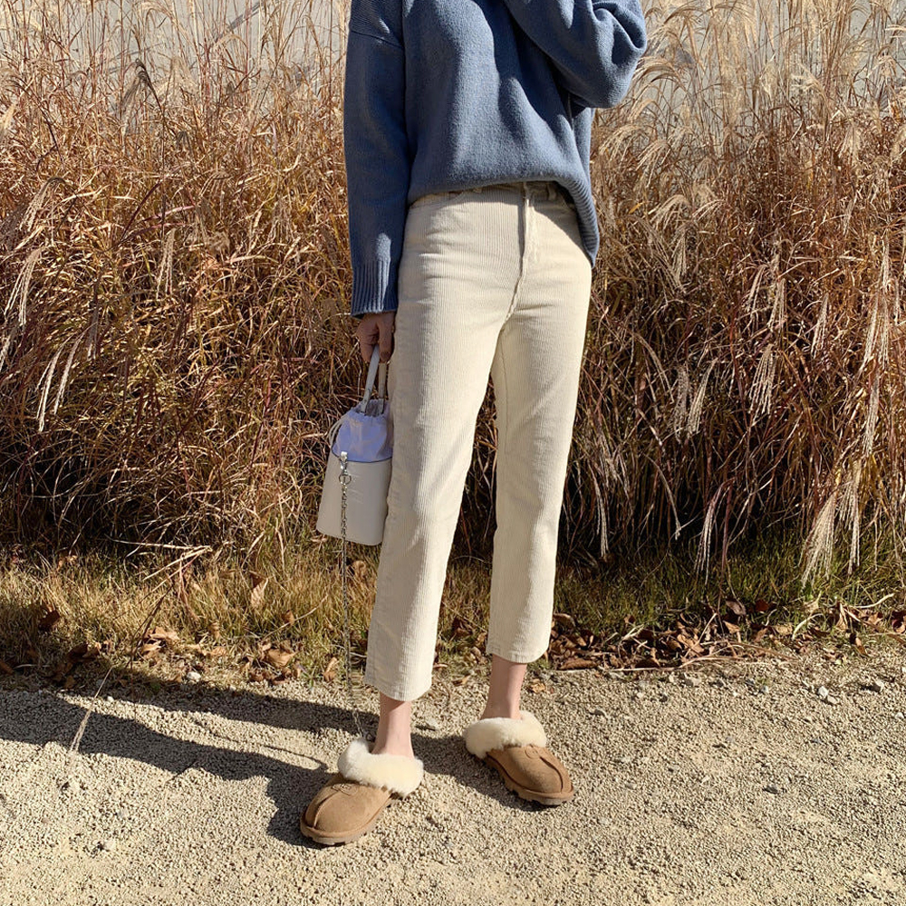하이웨스트 여성 코듀로이팬츠 면 일자 밴딩바지 골지 키작녀바지 여자 가을 겨울팬츠 베이지 - 상세 이미지 3