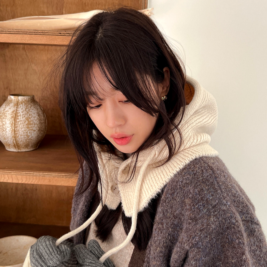 니트 바라클라바 후드 워머 넥워머 겨울 방한 단추모자 니트넥 후드넥 클라바 비니 모자 - 상품 이미지