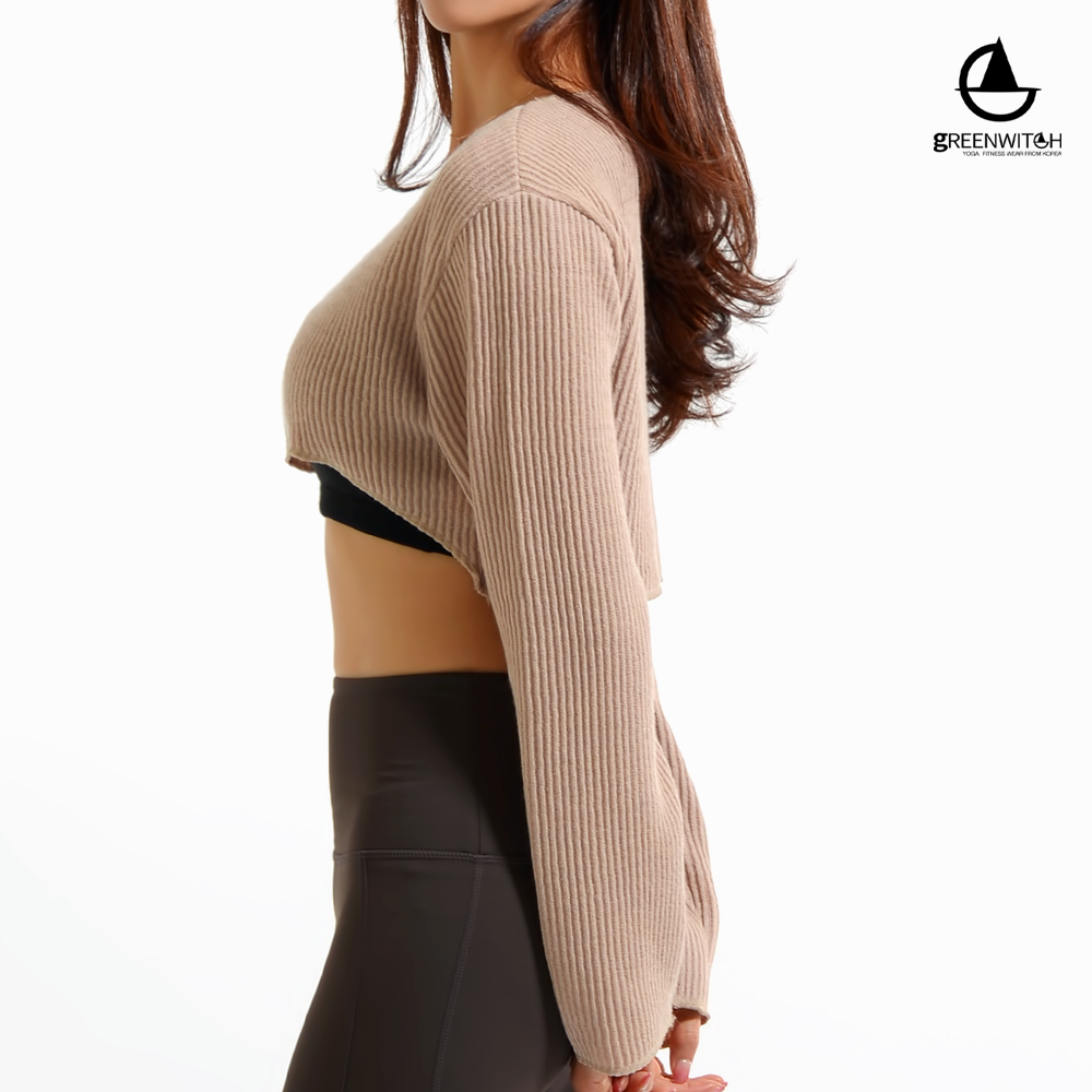 그리니치 브라탑과 레이어드 니트 티셔츠 볼레로 요가복 - 상세 이미지 3