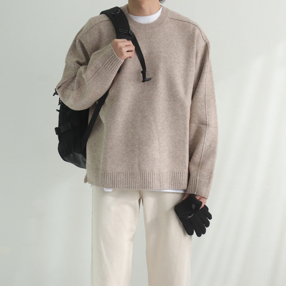 남자 니트 두꺼운 오버핏 캐시미어 라운드 니트 남자스웨터