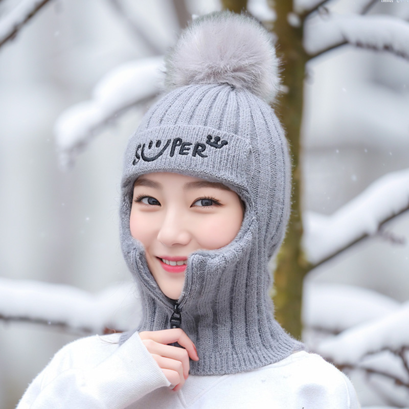 안면지퍼 여자 바라클라바 니트 모자 후드 넥워머 - 상세 이미지 4