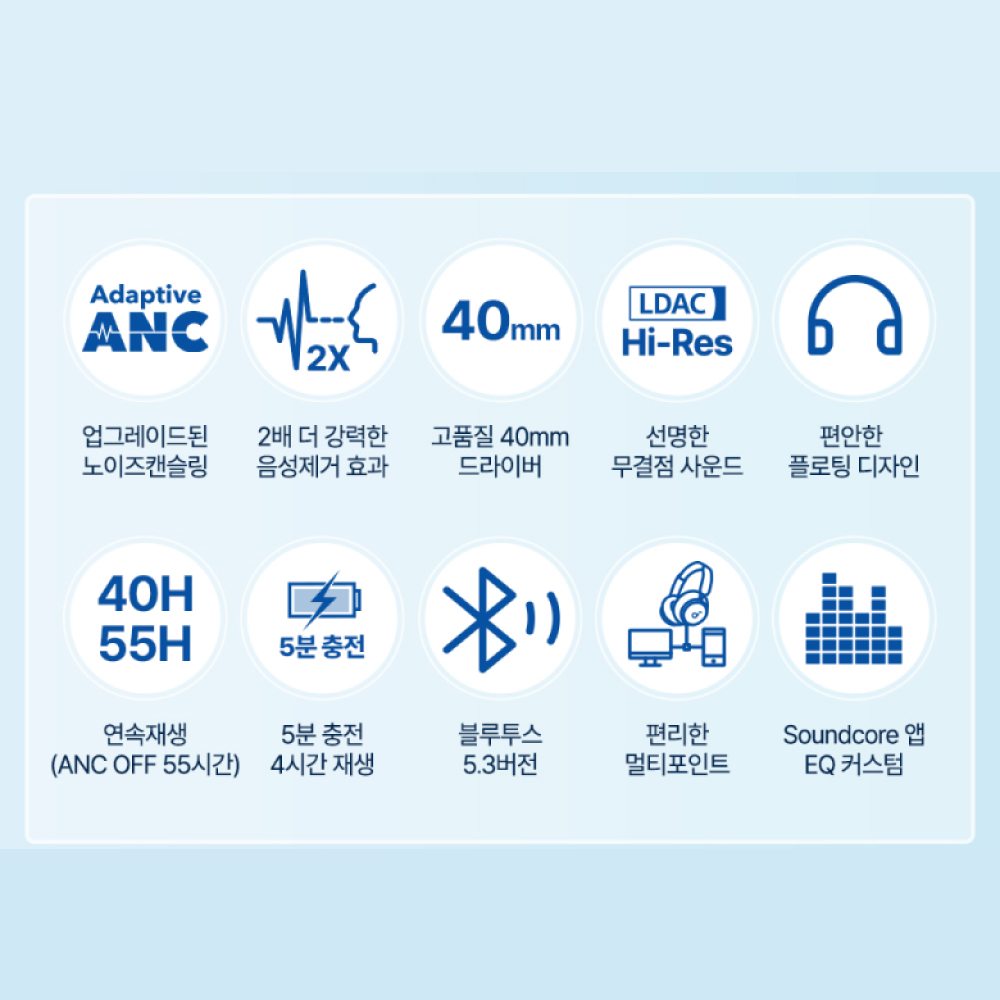 앤커 사운드코어 스페이스원 노이즈캔슬링 무선헤드폰 A3035 - 상세 이미지 3
