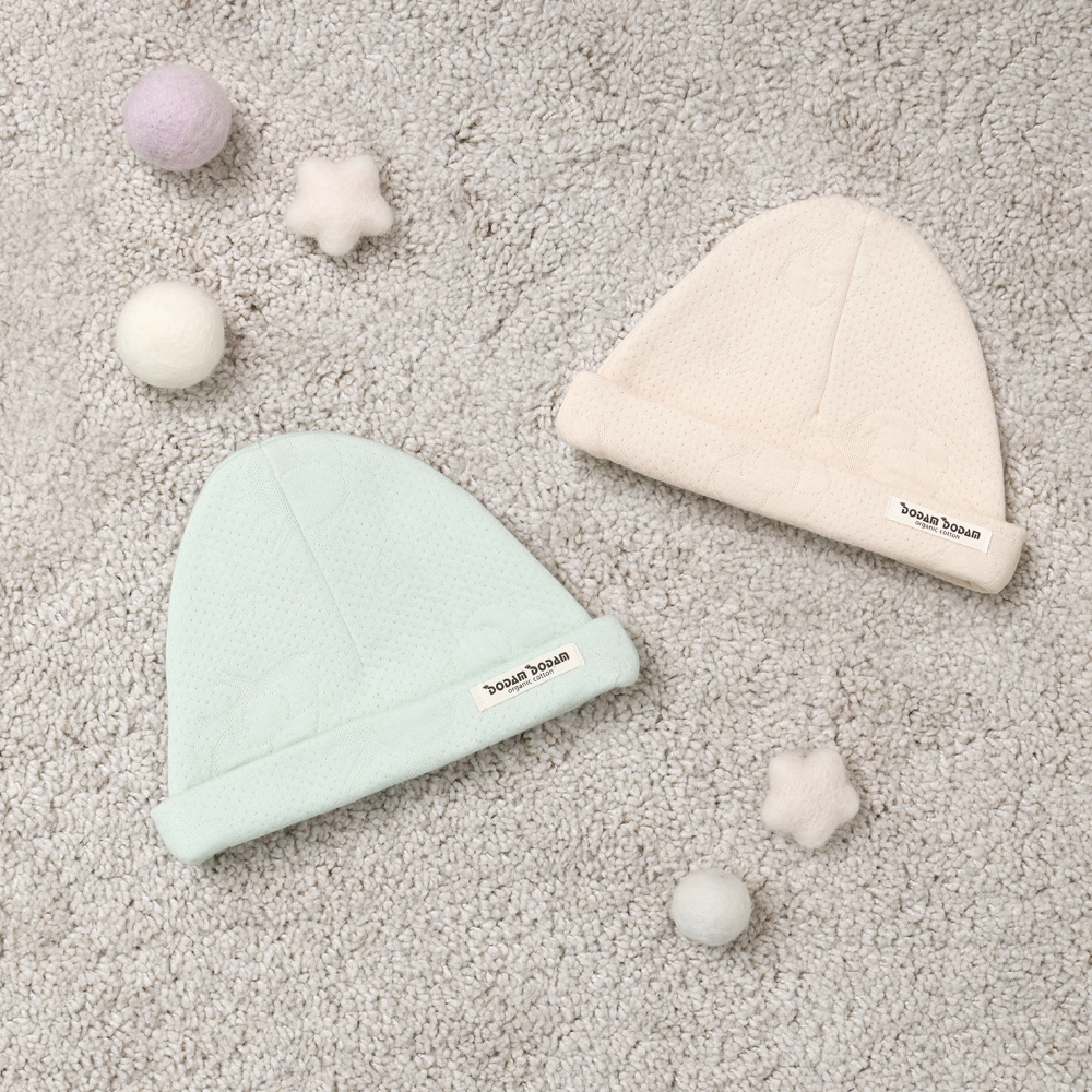도담도담 오가닉 코튼 신생아 외출용 3중 원단 배냇 민트 베이지 모자 2종(봄 가을 겨울)
