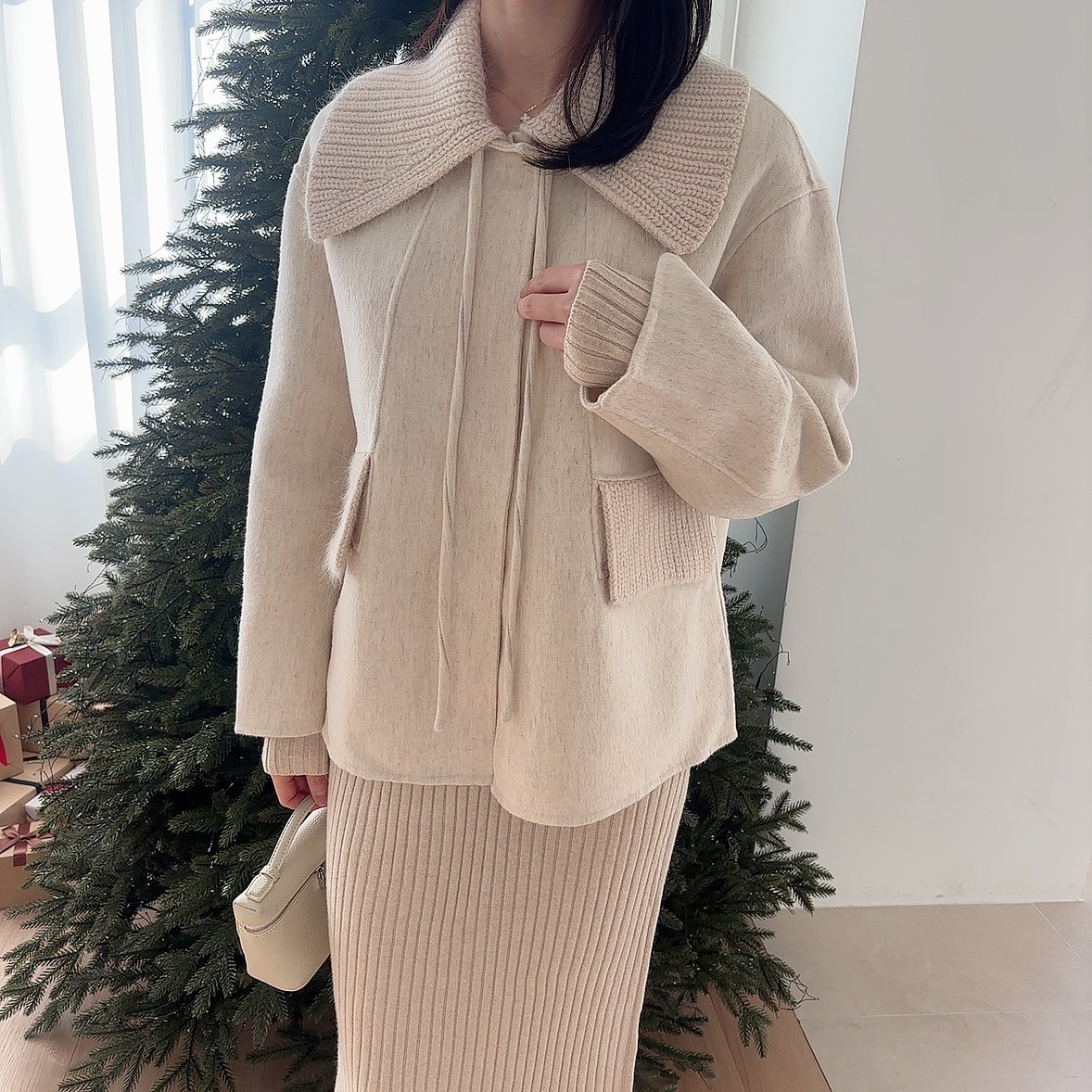 카라 울 캐시미어 핸드메이드 하프 코트 상세 이미지 23
