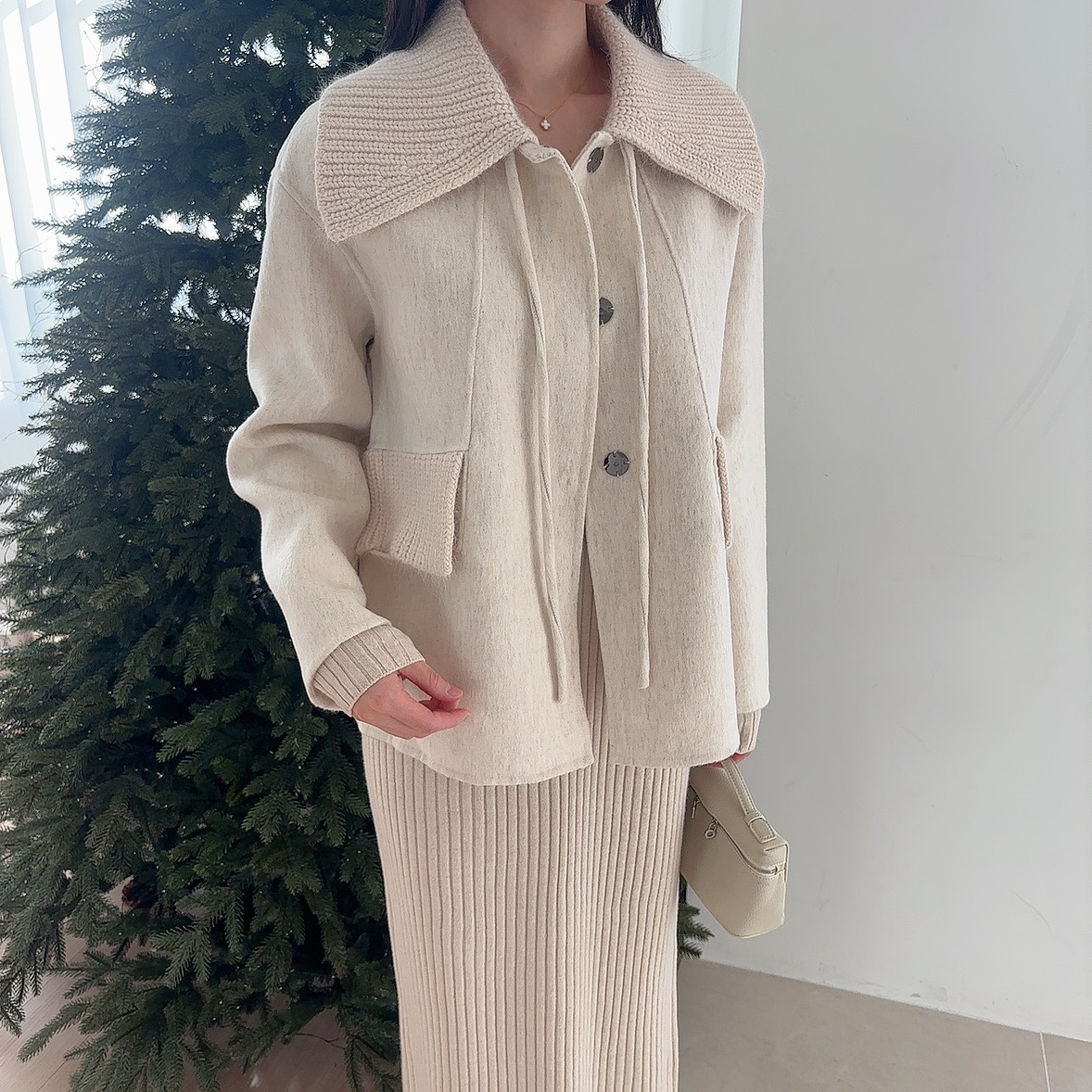 카라 울 캐시미어 핸드메이드 하프 코트 상세 이미지 21