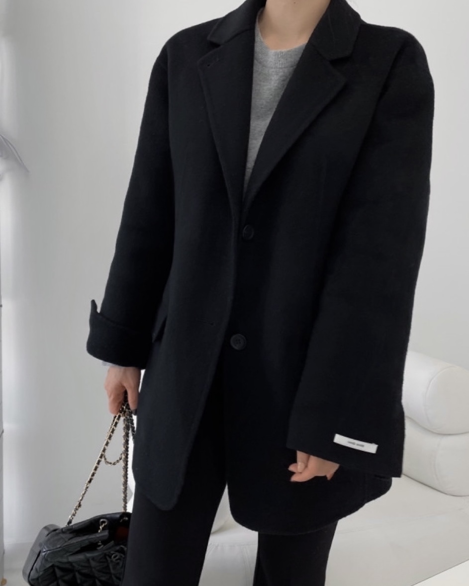 헤링본 울 핸드메이드 조끼내장 하프코트(블랙) 상세 이미지 37