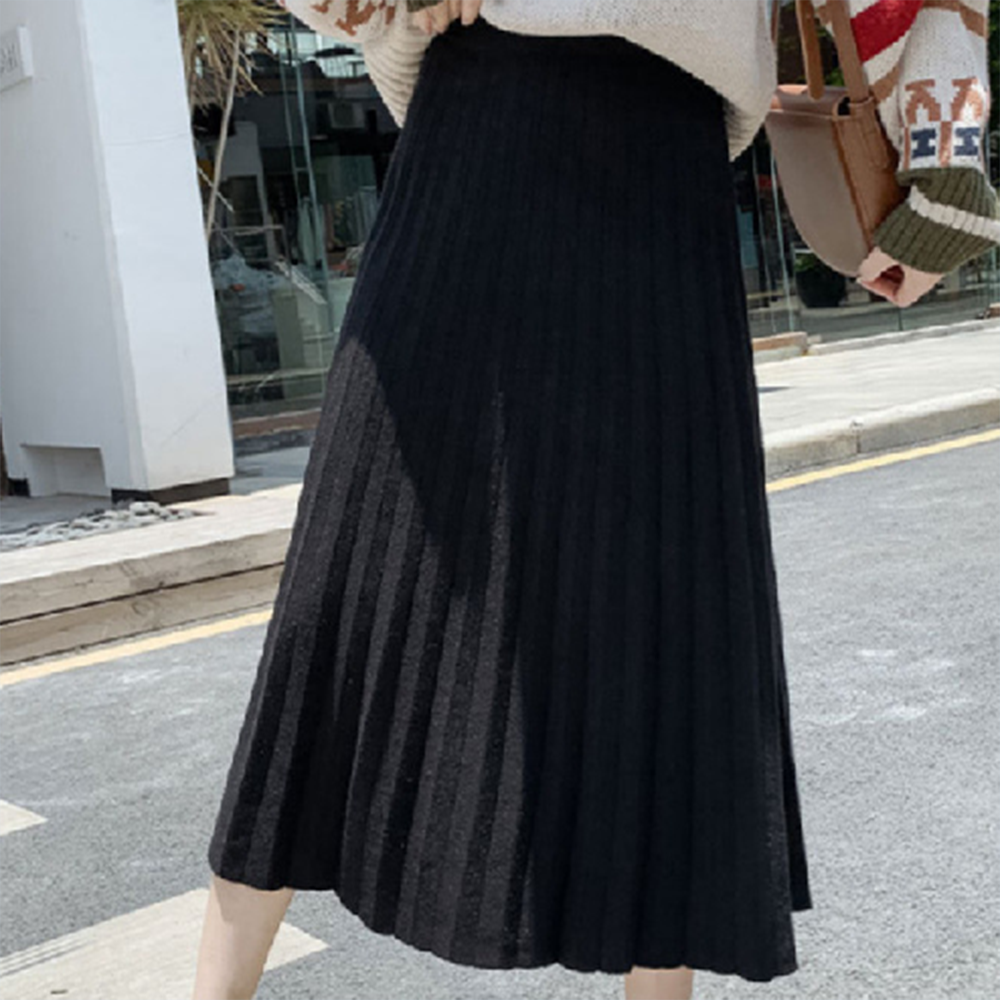 A라인 롱 스커트 치마 여성 데일리 긴 예쁜 여자 간절기 봄 여름 가을 밴딩 캐쥬얼 예쁜 - 상품 이미지